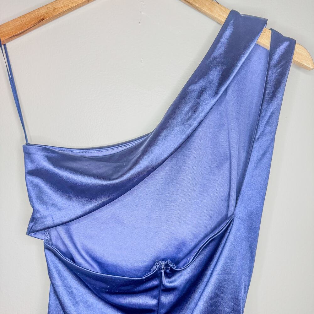 GB Gianni Bini Blue Satin One Shoulder Ruched Bodycon Mini Dress Size 7 - Picture 6 of 12